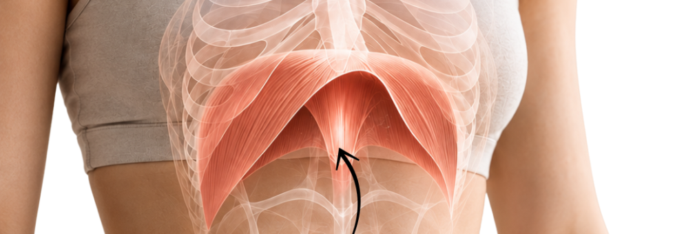 Photo du corps d'une femme avec en transparence l'image du diaphragme avec une légende.